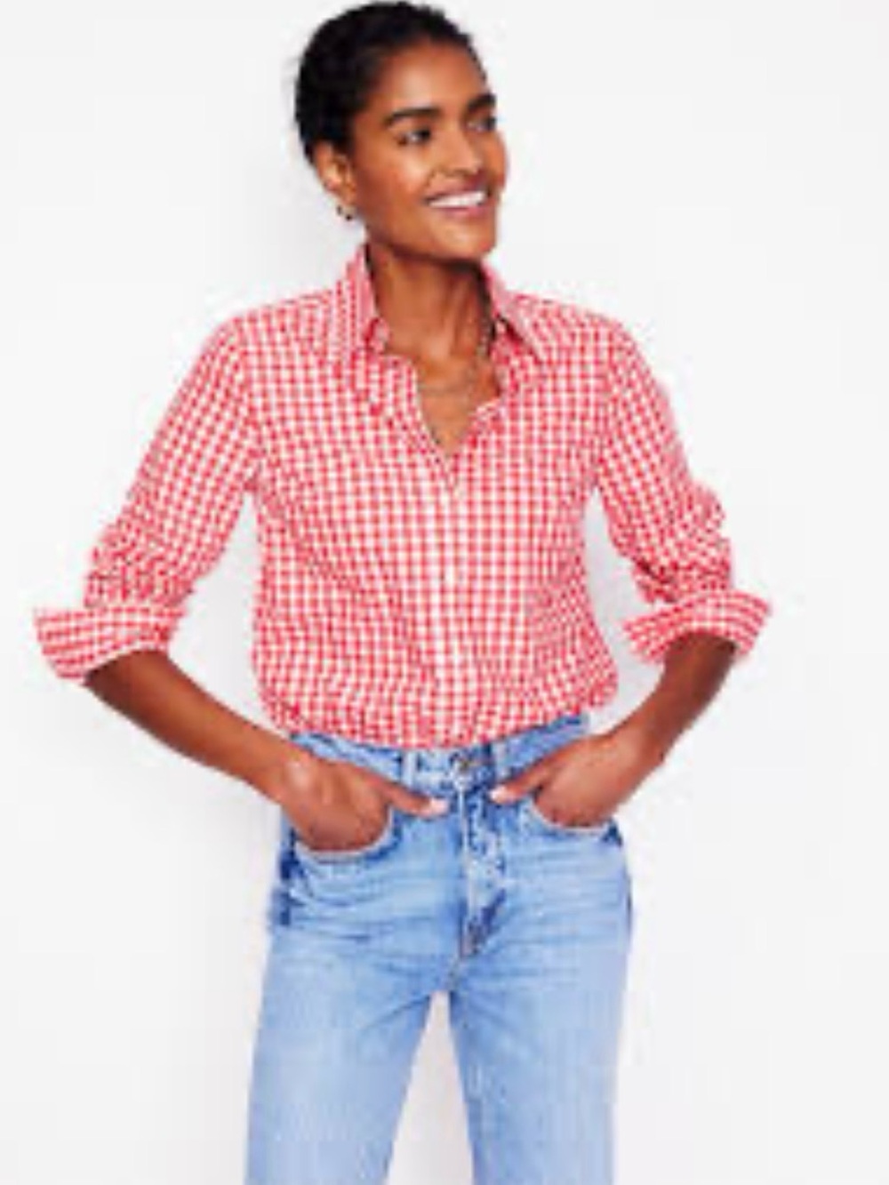 Boden Pink Gingham Button-Down Shirt